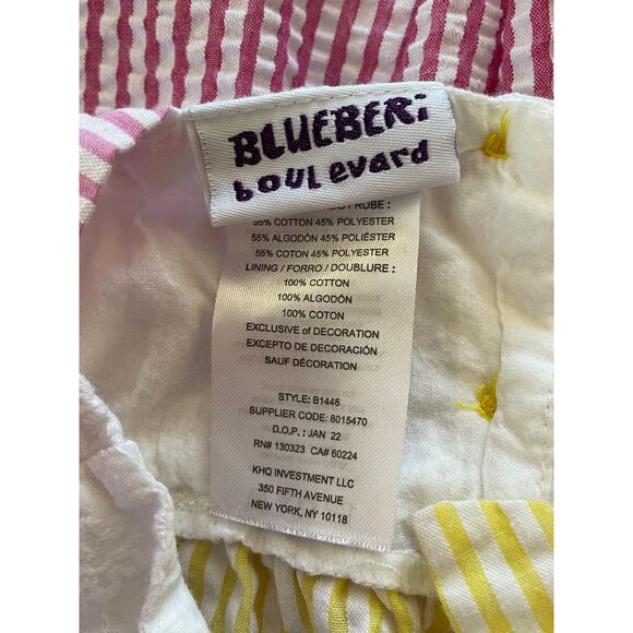 Blueberi Boulevard Dress 3/6 Month Style B1446 Pink/White/Yellow Bow Ruffle - Picture 3 of 8